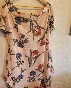 Avenue Peach/Pink off the shoulder asymmetrical dress